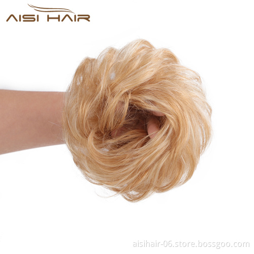 Aisi Hair Brazilian Human Hair Curly Blonde Chignon Bun Elastic Rope Rubber Band Hairpiece Clip In Extension For Black Women